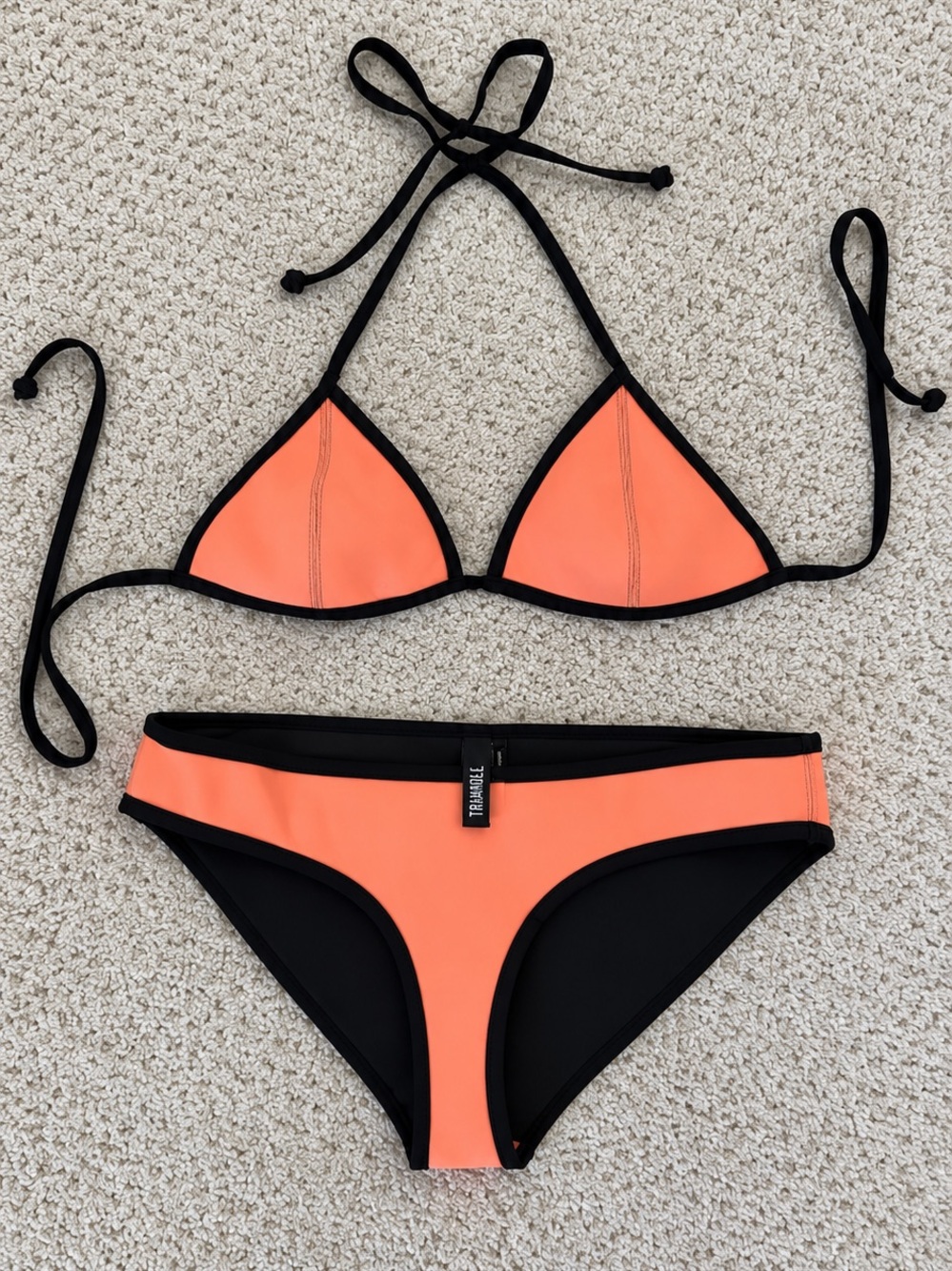 triangl swimwear Coral and Black Triangle Bikini Set Size Medium